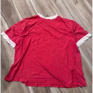 We The Free Red Cotton Distressed Cutout T Shirt‎ overSized S vintage look r2
